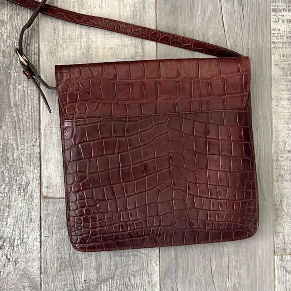 Vtg Joan & David Alligator Italy Brown Leather Lining Crocodile Crossbody Bag - Picture 4 of 12